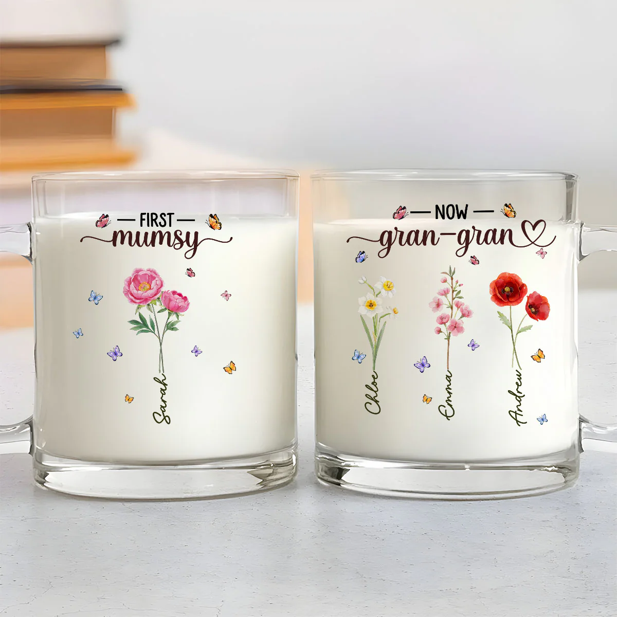 Grandma Birthmonth Flower - Personalized Custom Glass Mug - Image 6