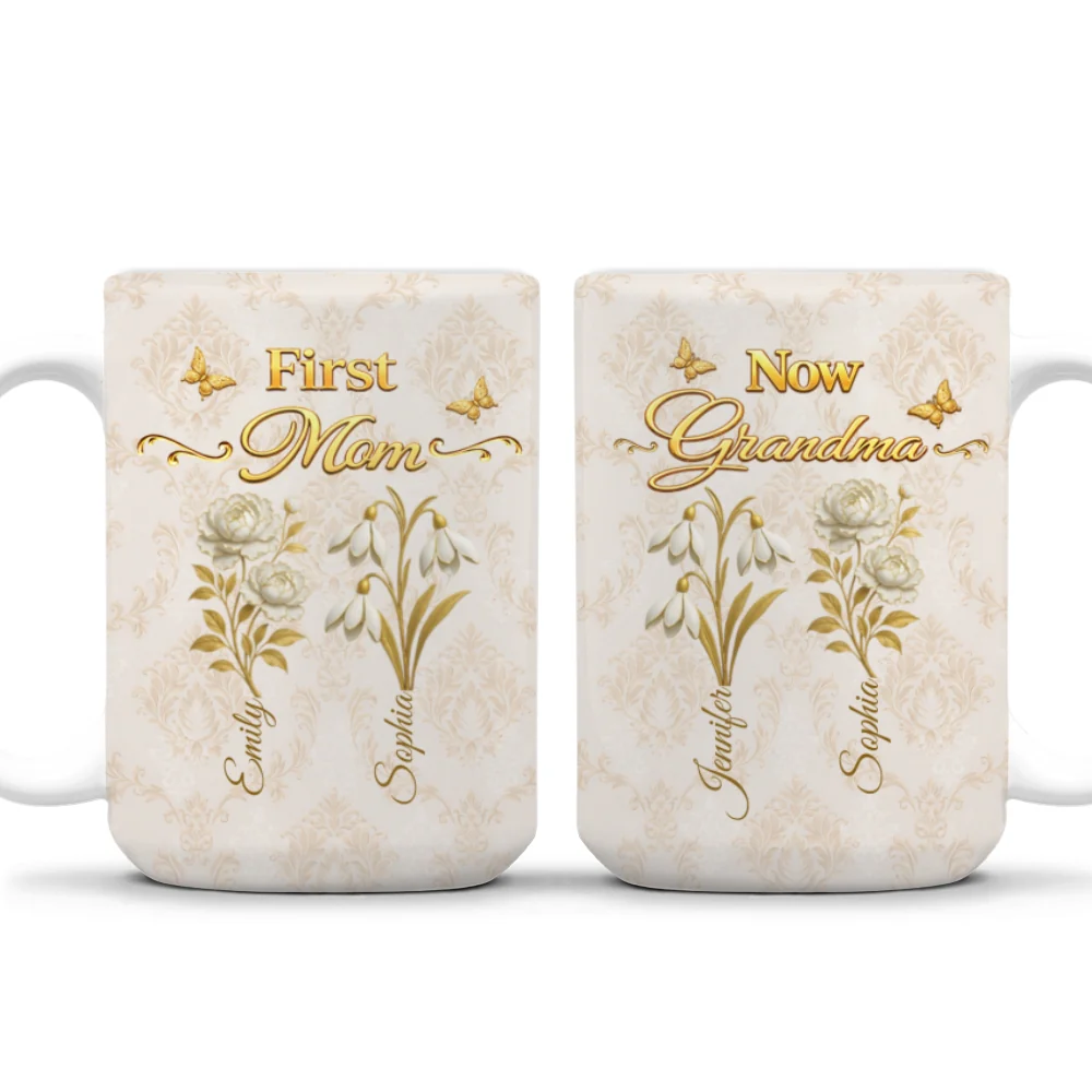 First Mom Now Grandma Vintage - Personalized Custom Coffee Mug - Image 9