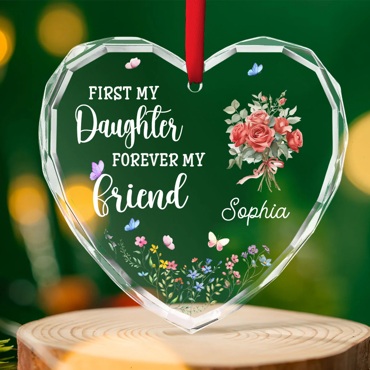 First My Daughter Forever My Friend - Personalized Custom Glass Ornament - Image 4