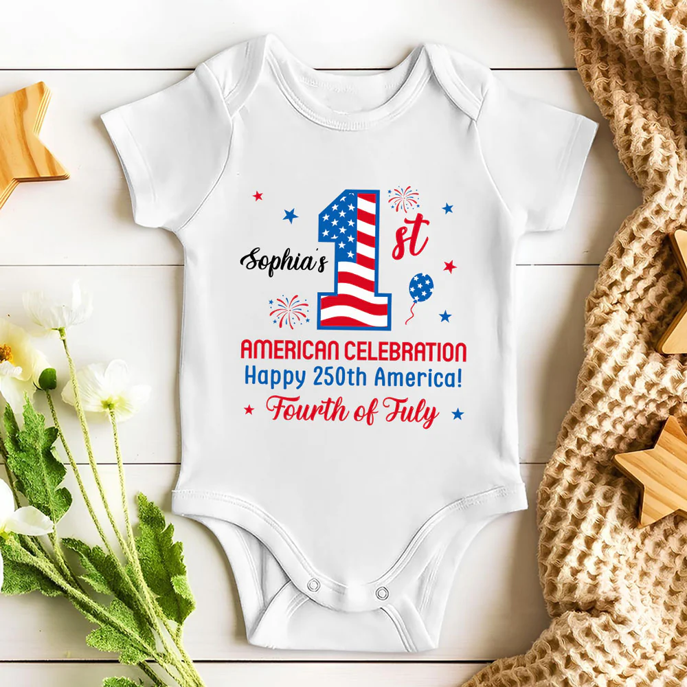 First Red White Boom - Personalized Custom Baby Onesie - Image 3
