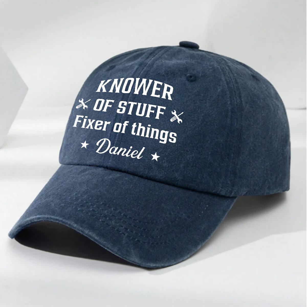 Fixer And Knower - Personalized Custom Vintage Washed Denim Cap - Image 2