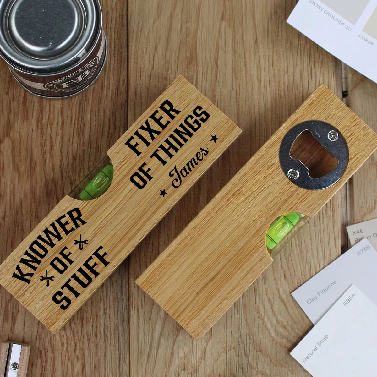 Fixer And Knower - Personalized Custom Wooden Spirit Level Bottle Opener - Image 4