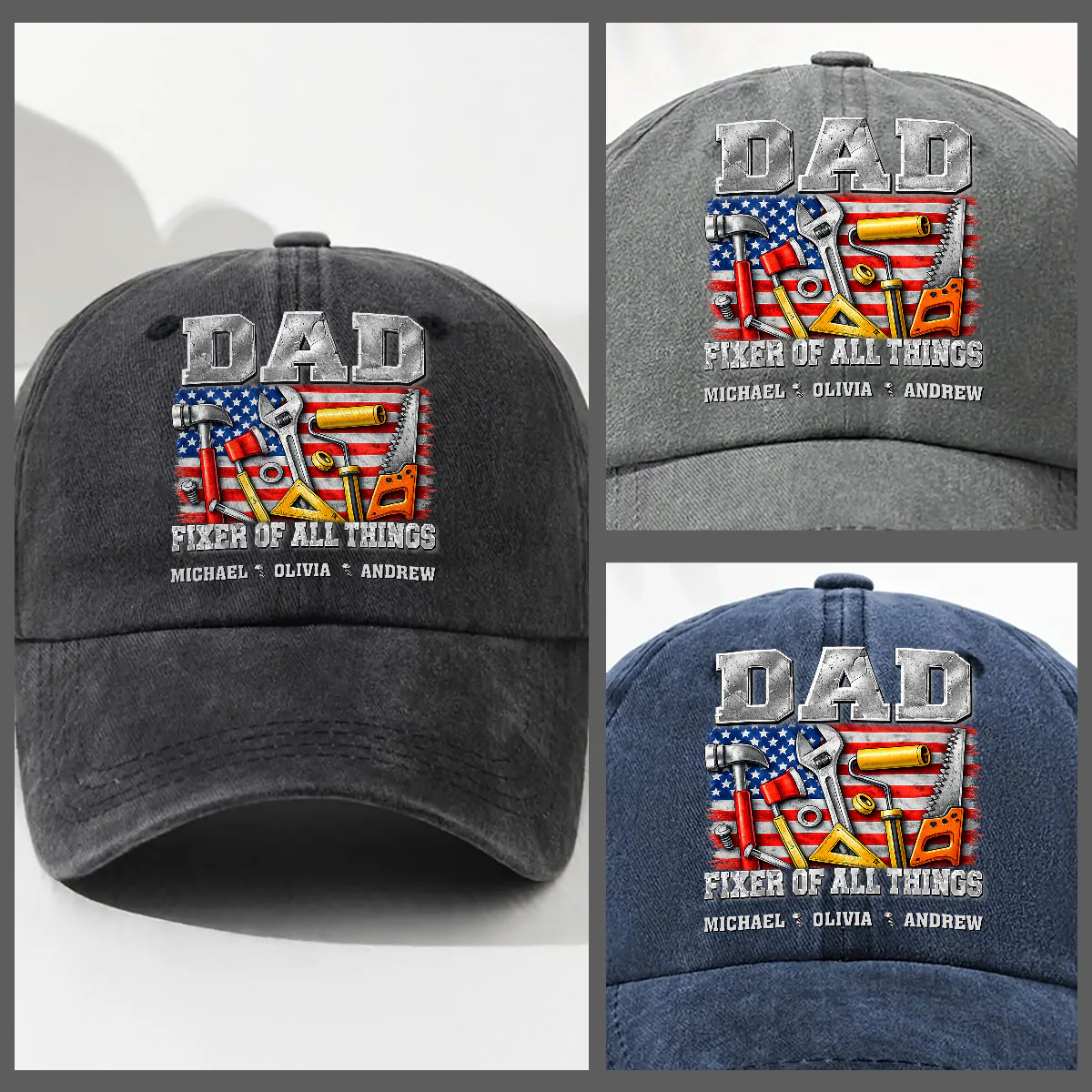 Fixer Of All - Personalized Custom Vintage Washed Denim Cap - Image 4
