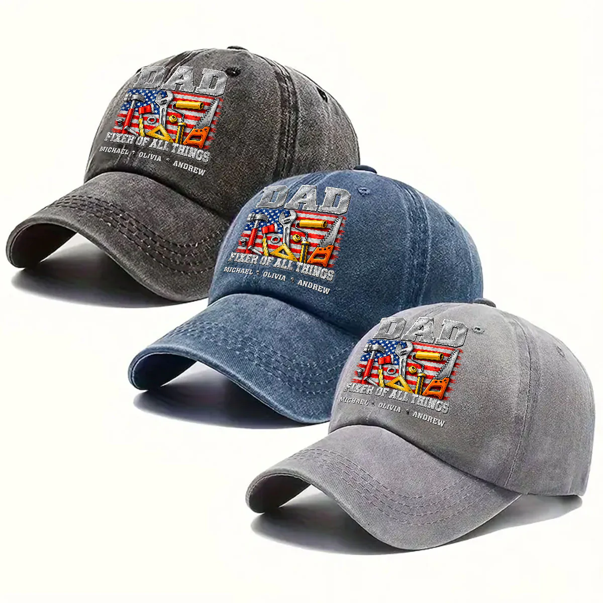 Fixer Of All - Personalized Custom Vintage Washed Denim Cap - Image 5