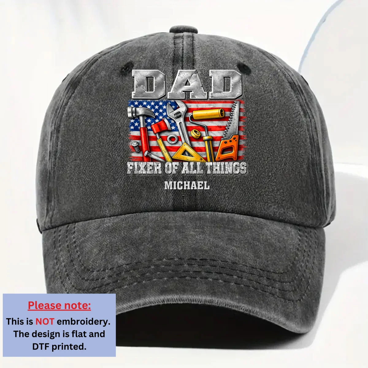 Fixer Of All - Personalized Custom Vintage Washed Denim Cap - Image 7