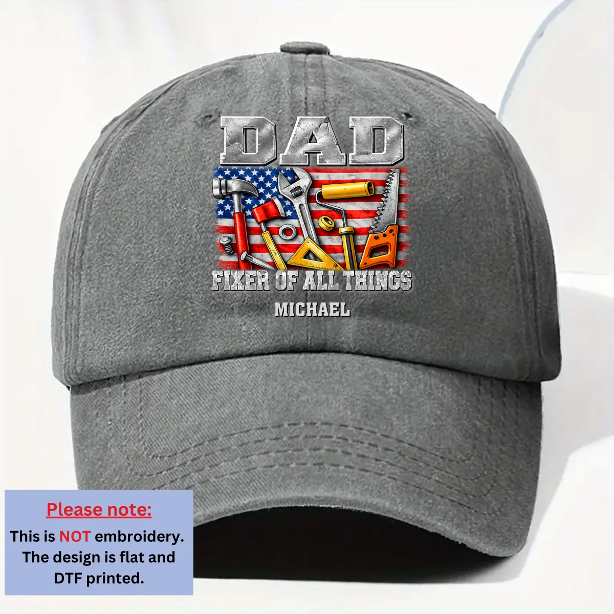 Fixer Of All - Personalized Custom Vintage Washed Denim Cap - Image 8