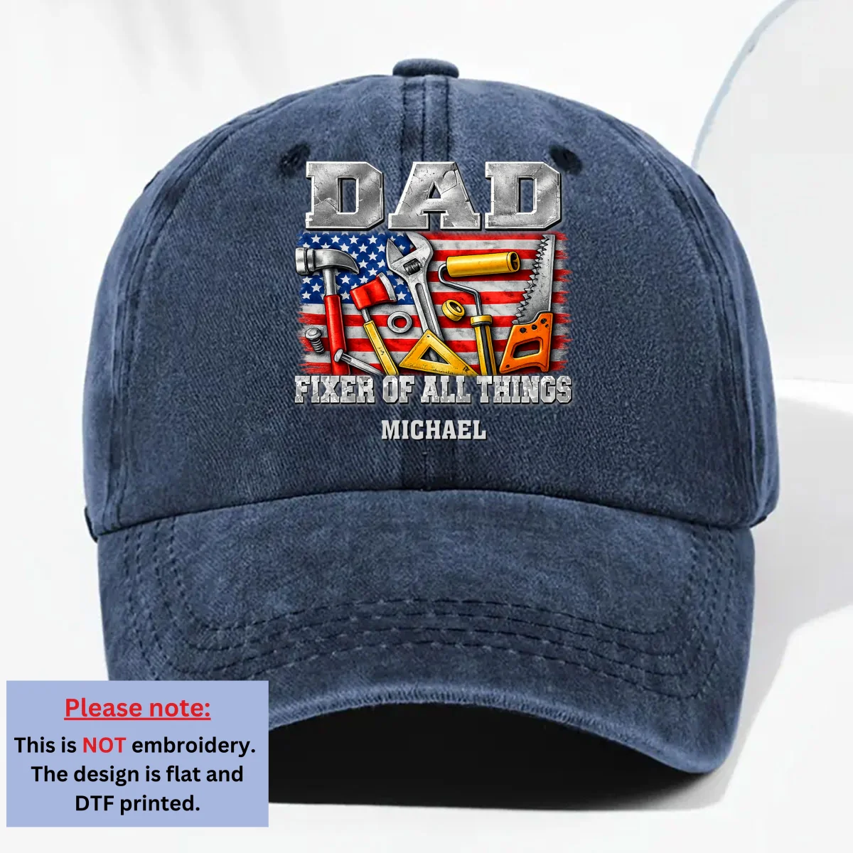 Fixer Of All - Personalized Custom Vintage Washed Denim Cap - Image 9