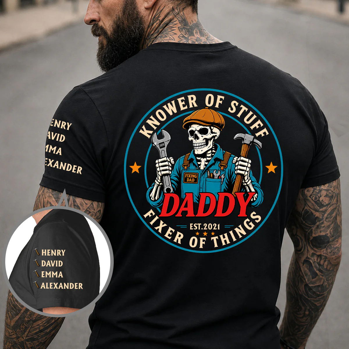Fixing Dad - Personalized Custom Shirt With Design On Sleeve - Image 2