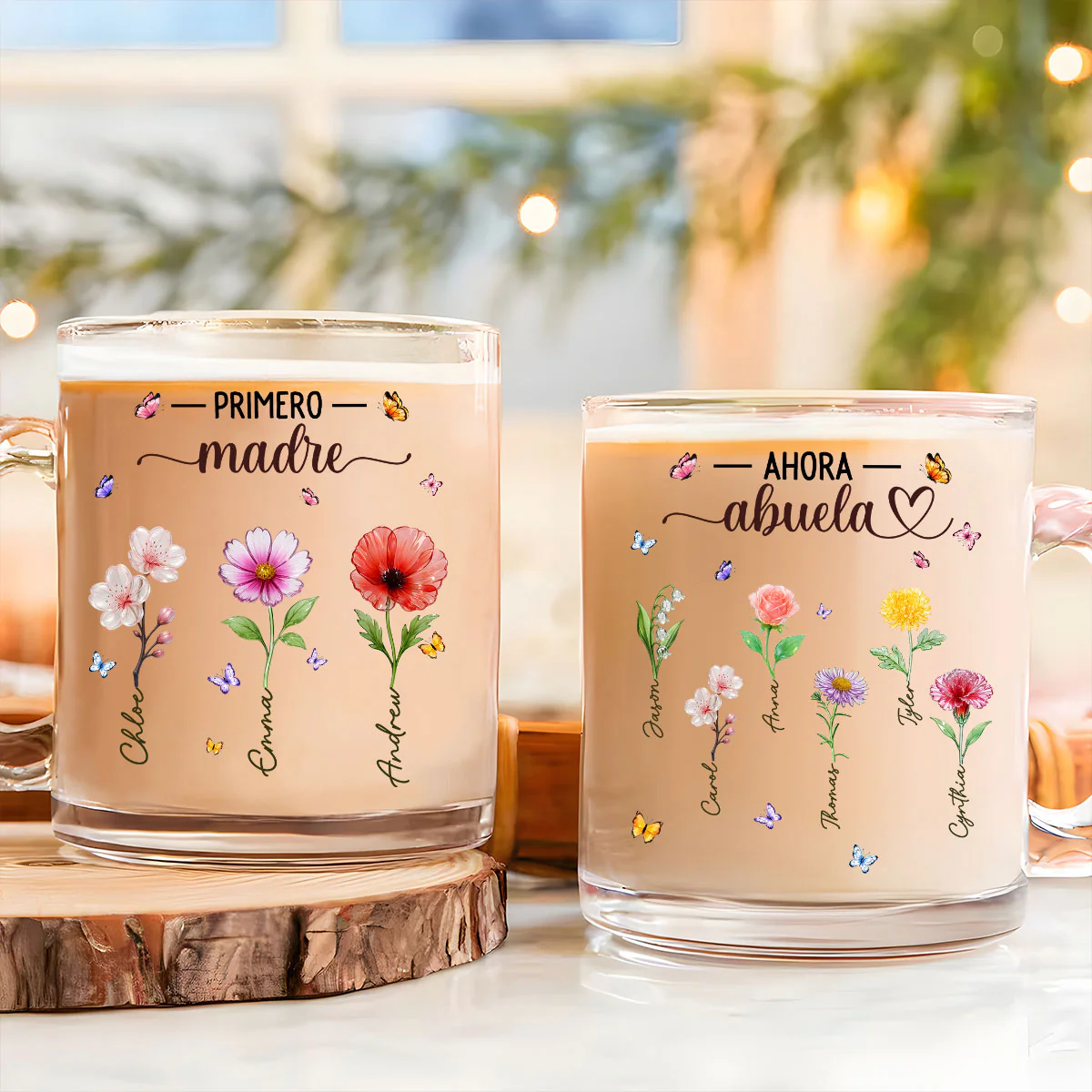 Flor Del Mes De Nacimiento De La Abuela Glass - Taza De Vidrio Personalizada - Image 2