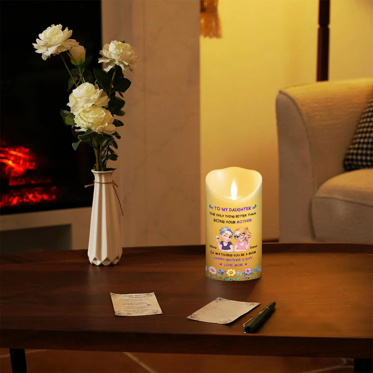 Floral Being Your Mom - Personalized Custom LED Candle - Image 3