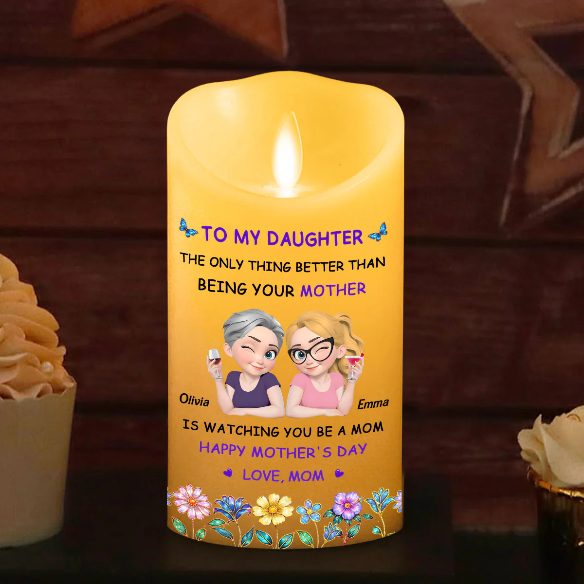 Floral Being Your Mom - Personalized Custom LED Candle - Image 5