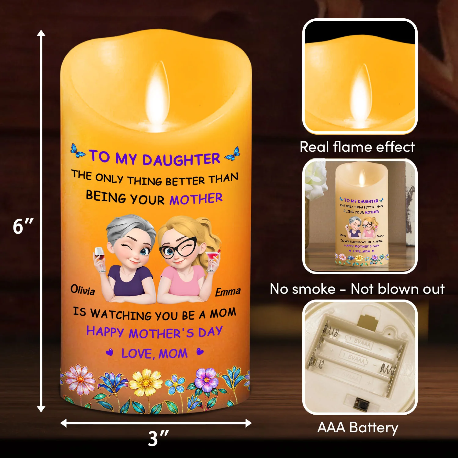 Floral Being Your Mom - Personalized Custom LED Candle - Image 6