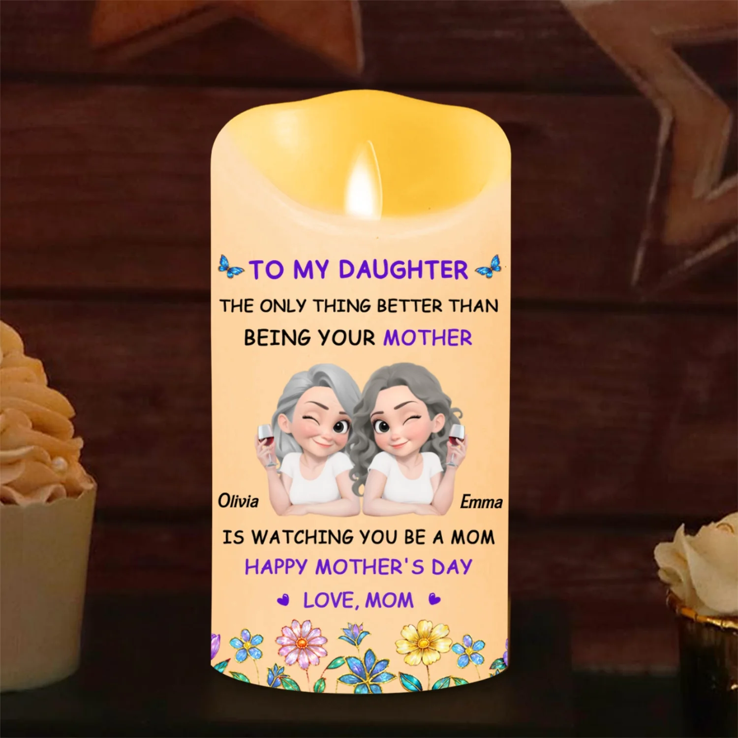Floral Being Your Mom - Personalized Custom LED Candle - Image 7