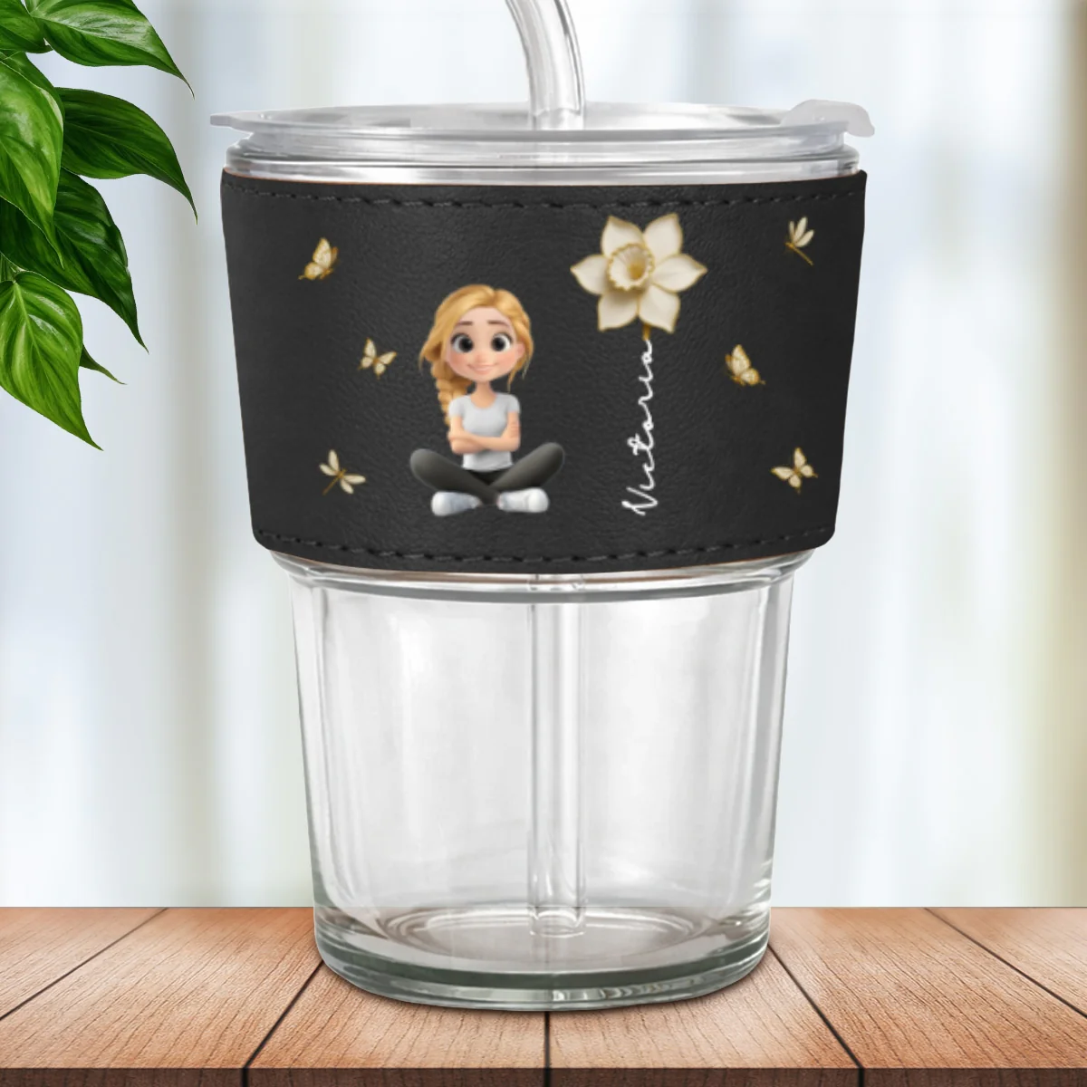 Floral Soul - Personalized Custom Leather Glass Cup - Image 7