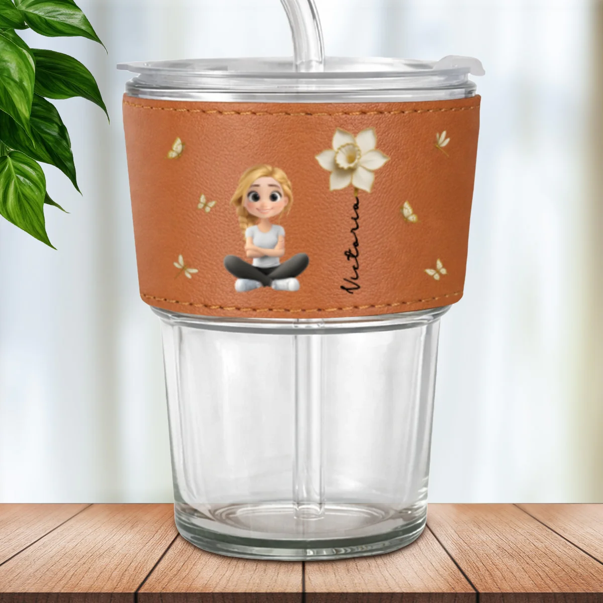 Floral Soul - Personalized Custom Leather Glass Cup - Image 8