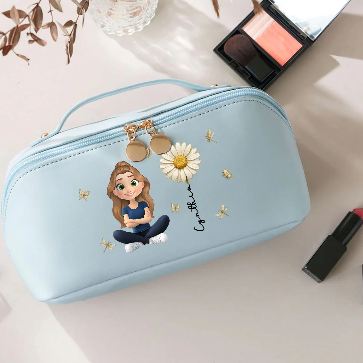 Floral Soul - Personalized Custom Leather Makeup Bag - Image 4