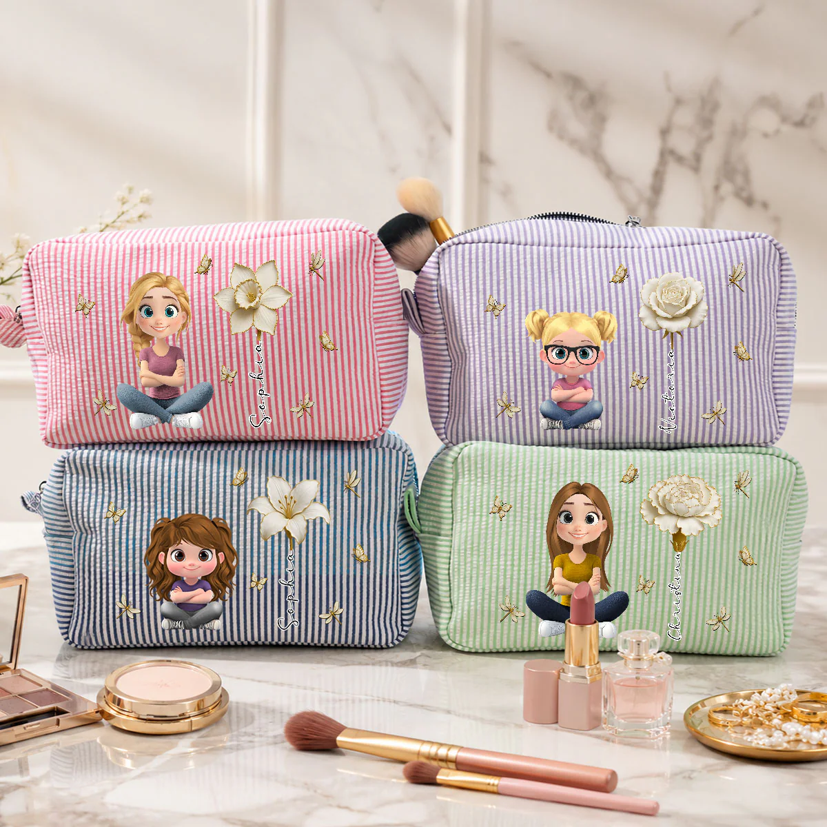 Floral Soul - Personalized Custom Seersucker Print Makeup Bag - Image 2