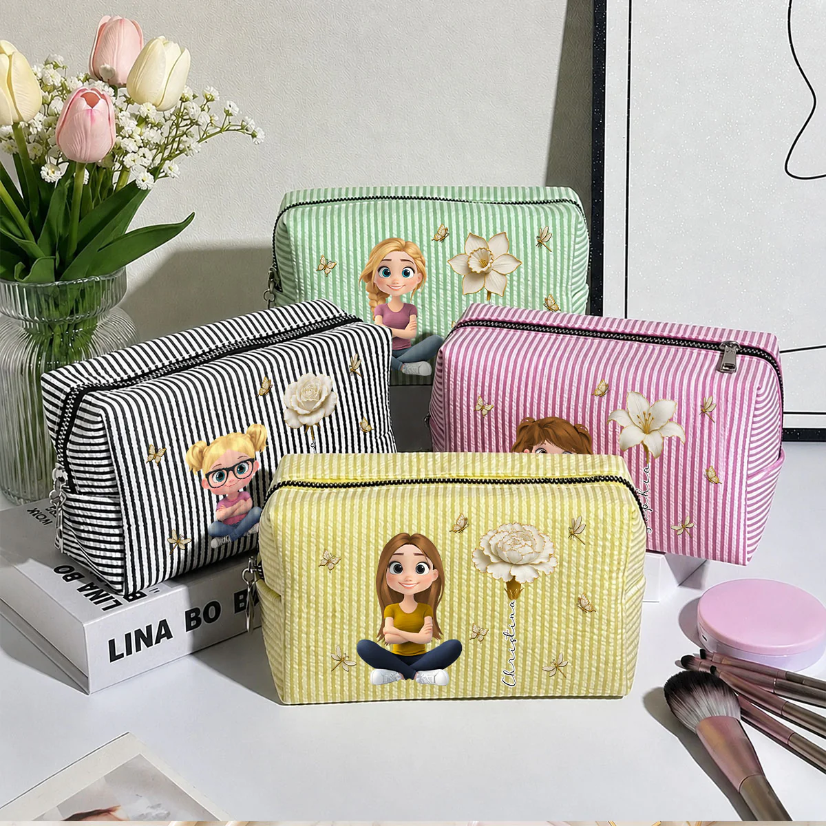 Floral Soul - Personalized Custom Seersucker Print Makeup Bag - Image 4