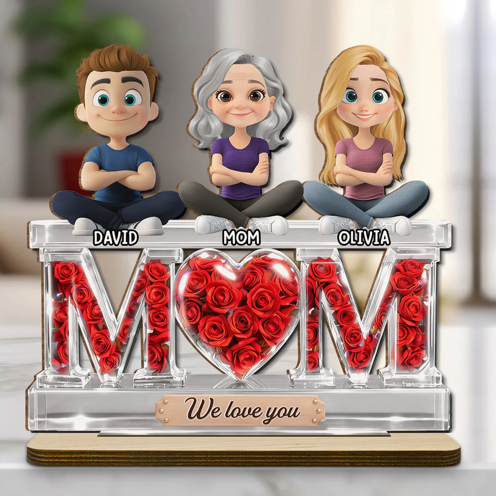 Flowers For Mommy - Personalized Custom 2-Layer Wood Plaque With Flat Base