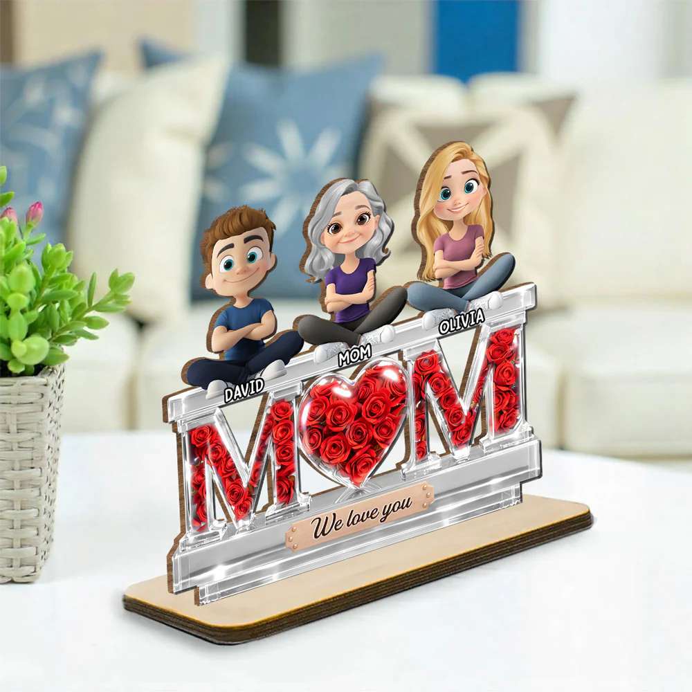 Flowers For Mommy - Personalized Custom 2-Layer Wood Plaque With Flat Base - Image 3