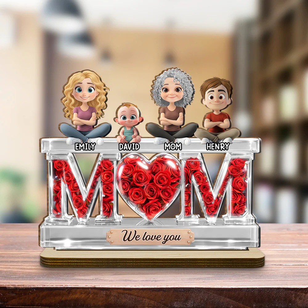 Flowers For Mommy - Personalized Custom 2-Layer Wood Plaque With Flat Base - Image 4