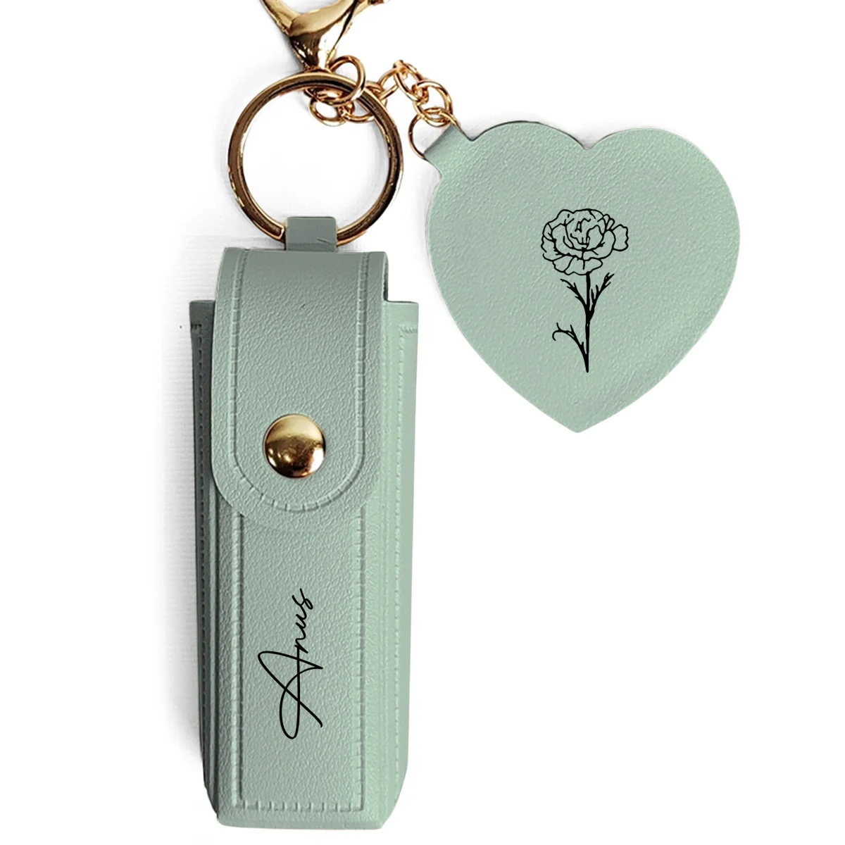 Flowers Named After You- Personalized Custom Leather Lipstick Case Keychain With Mirror - Image 10