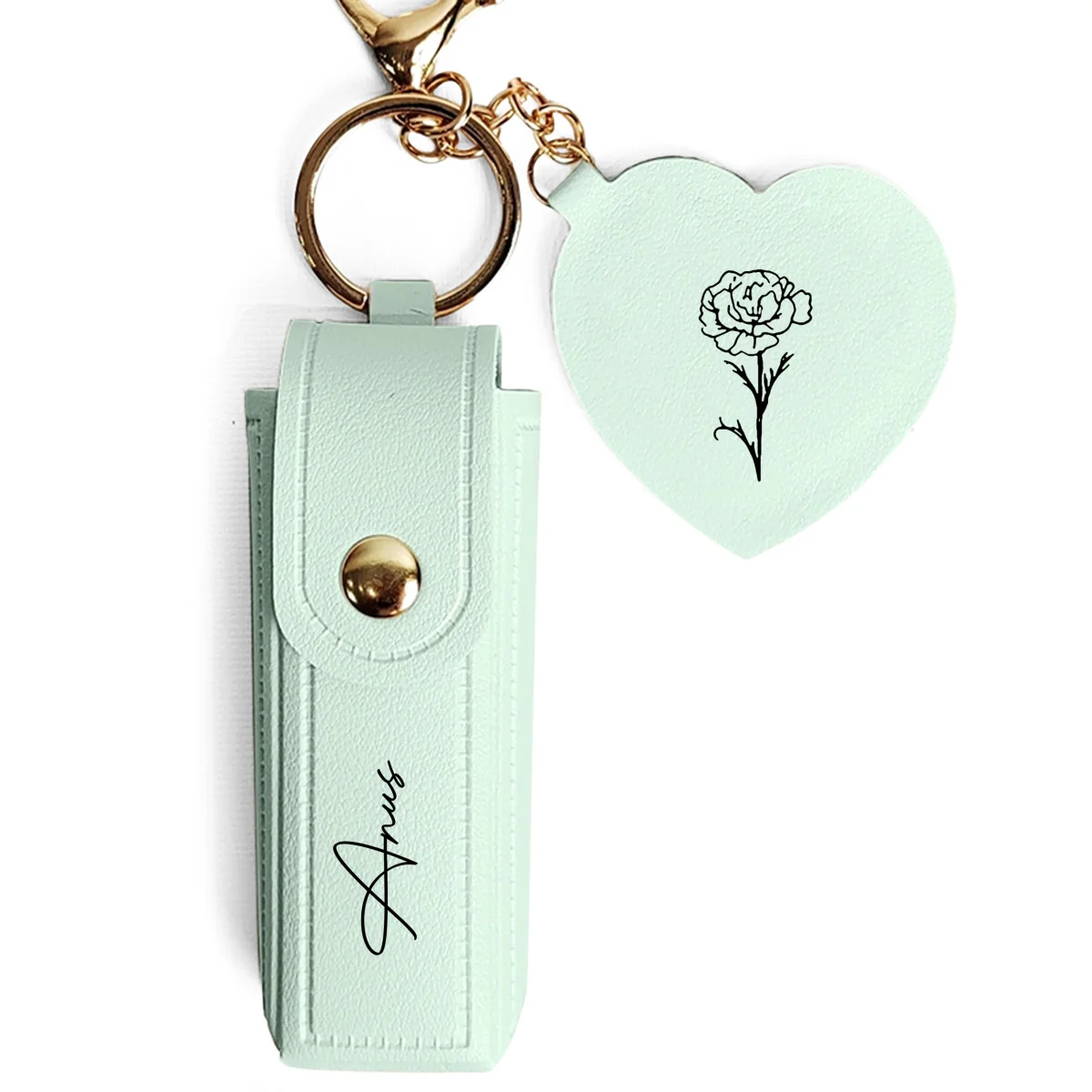 Flowers Named After You- Personalized Custom Leather Lipstick Case Keychain With Mirror - Image 11