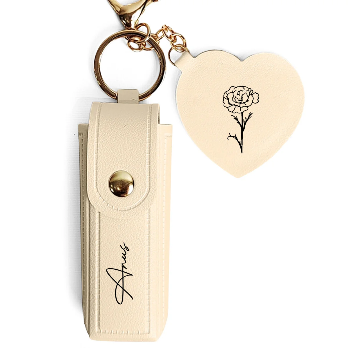 Flowers Named After You- Personalized Custom Leather Lipstick Case Keychain With Mirror - Image 12