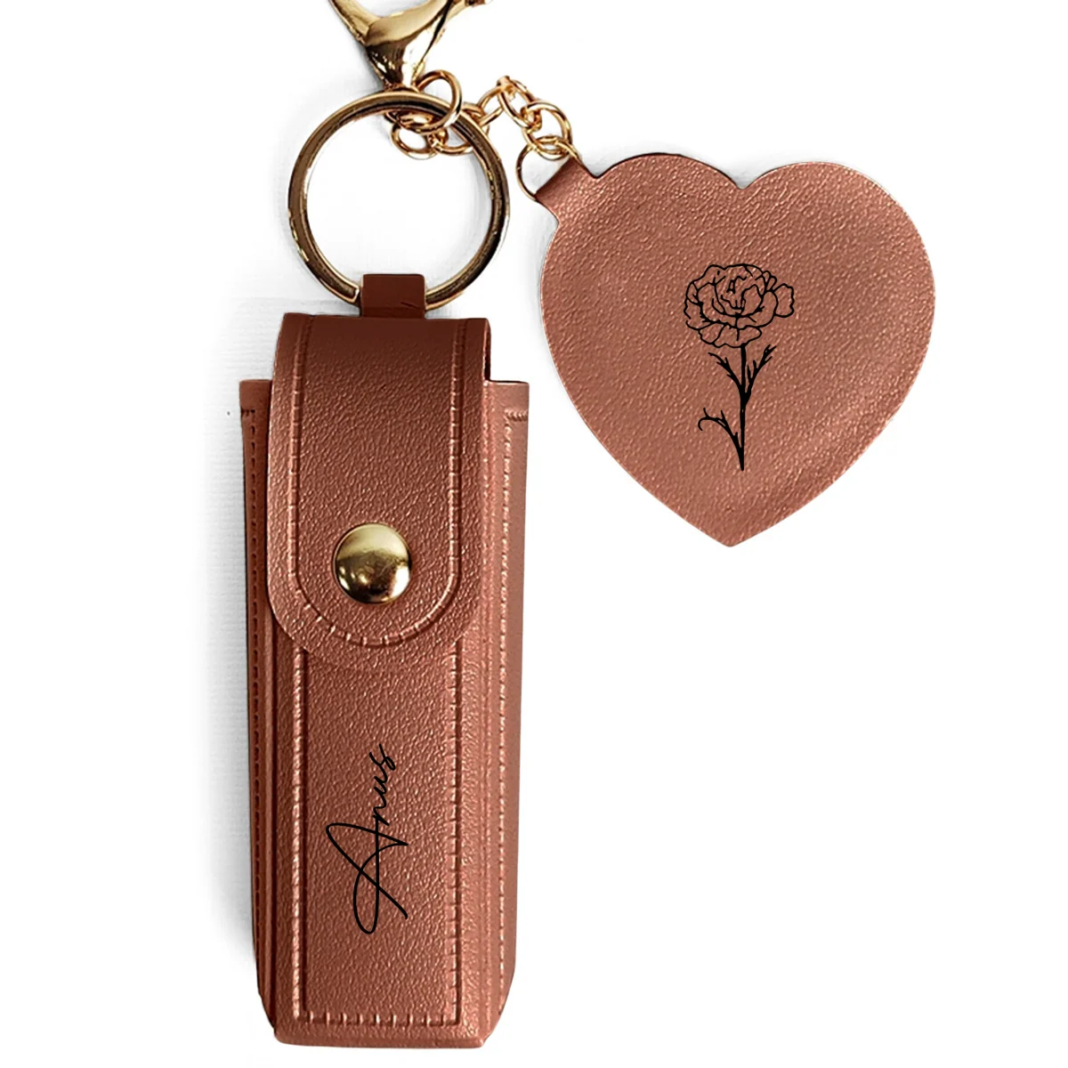 Flowers Named After You- Personalized Custom Leather Lipstick Case Keychain With Mirror - Image 13