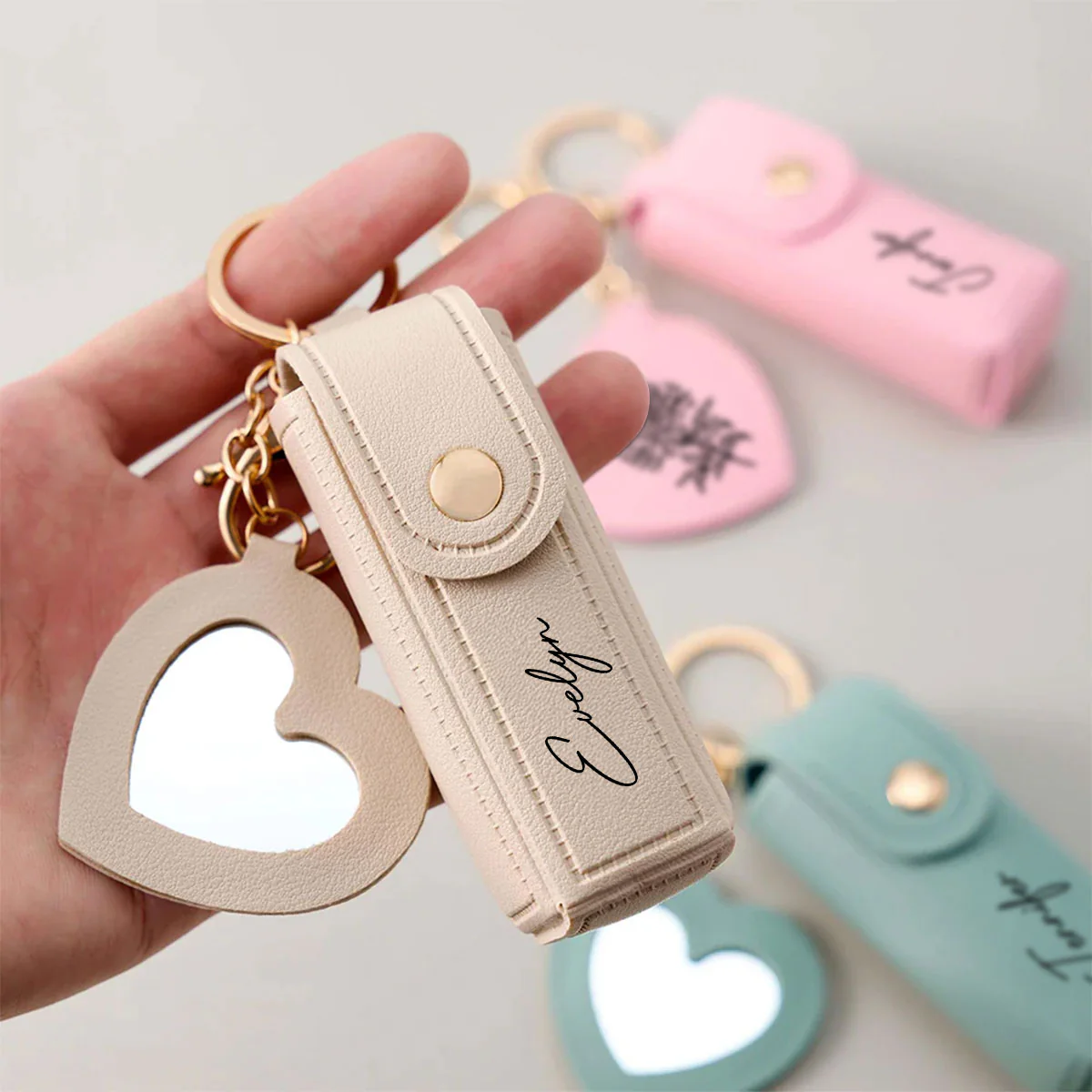 Flowers Named After You- Personalized Custom Leather Lipstick Case Keychain With Mirror - Image 2
