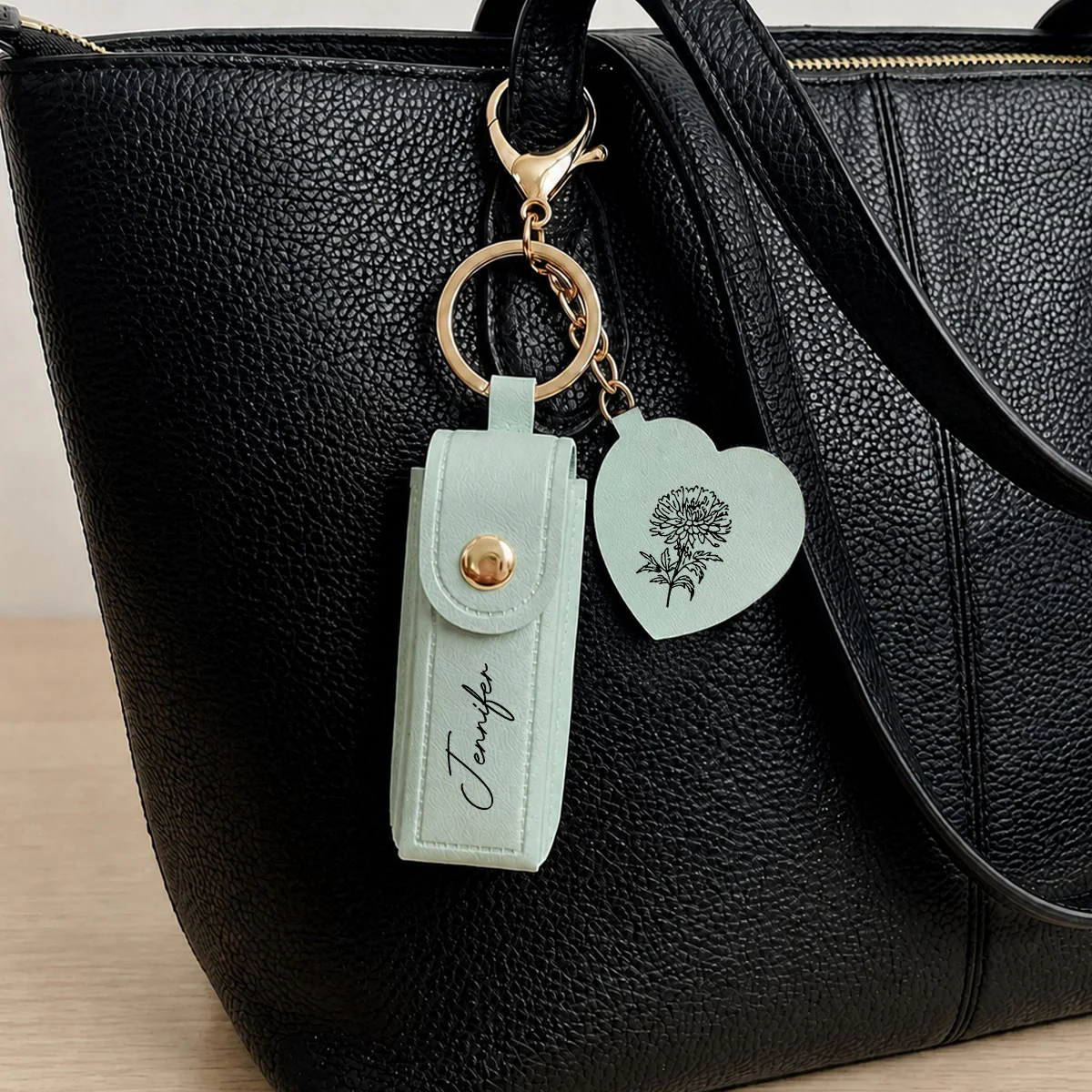 Flowers Named After You- Personalized Custom Leather Lipstick Case Keychain With Mirror - Image 5