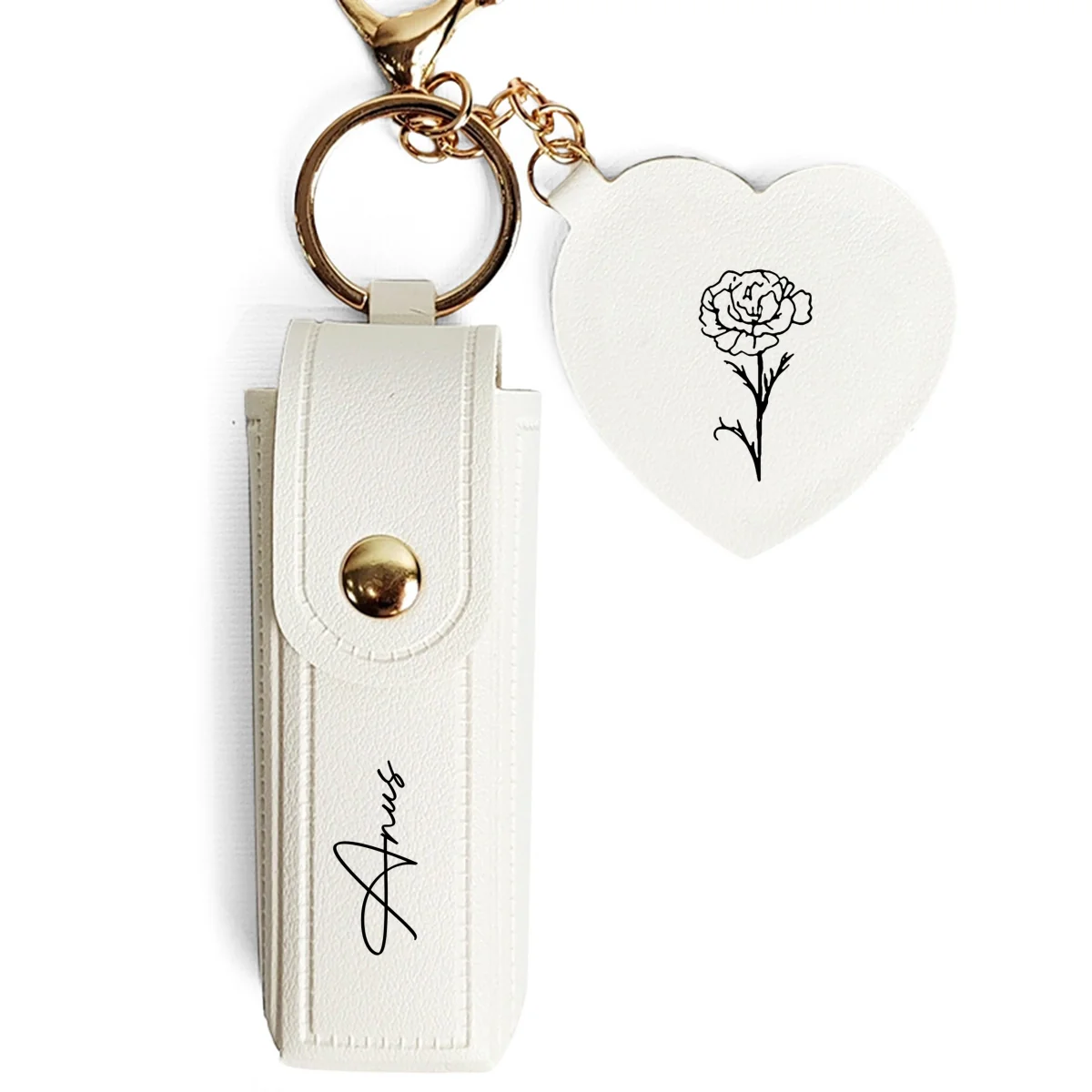 Flowers Named After You- Personalized Custom Leather Lipstick Case Keychain With Mirror - Image 7