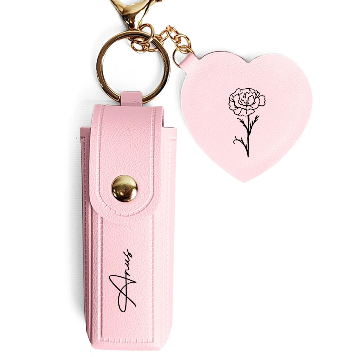 Flowers Named After You- Personalized Custom Leather Lipstick Case Keychain With Mirror - Image 8