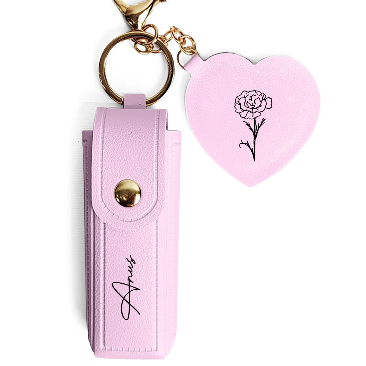 Flowers Named After You- Personalized Custom Leather Lipstick Case Keychain With Mirror - Image 9