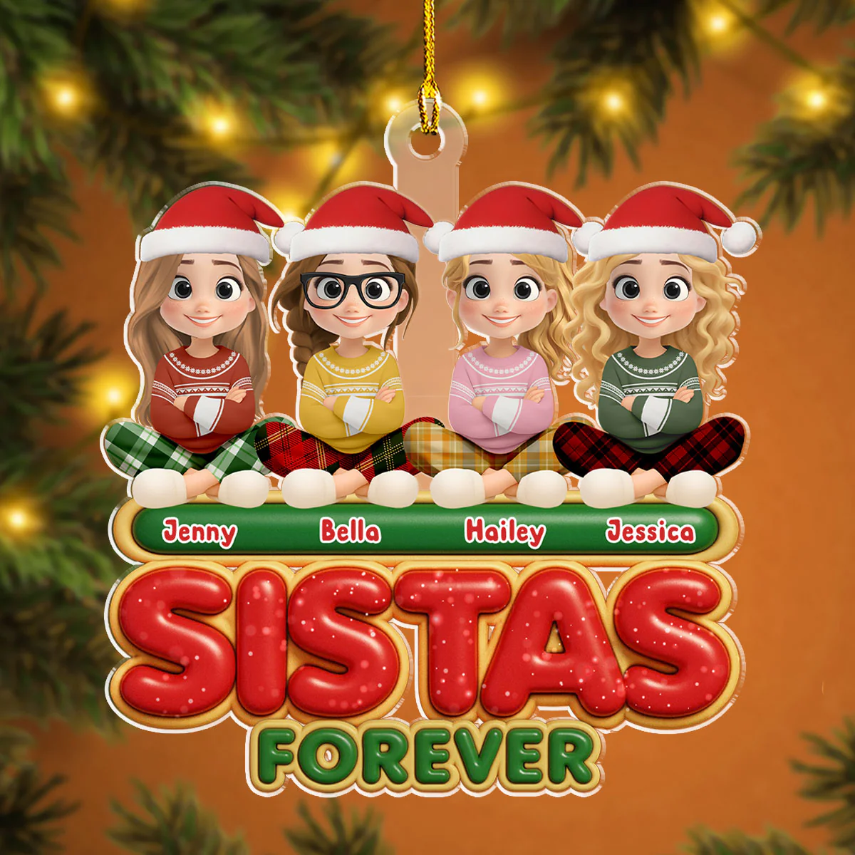 Forever Besties Sisters - Personalized Custom Acrylic Ornament - Image 3