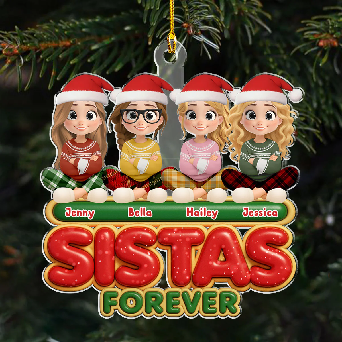 Forever Besties Sisters - Personalized Custom Acrylic Ornament - Image 4