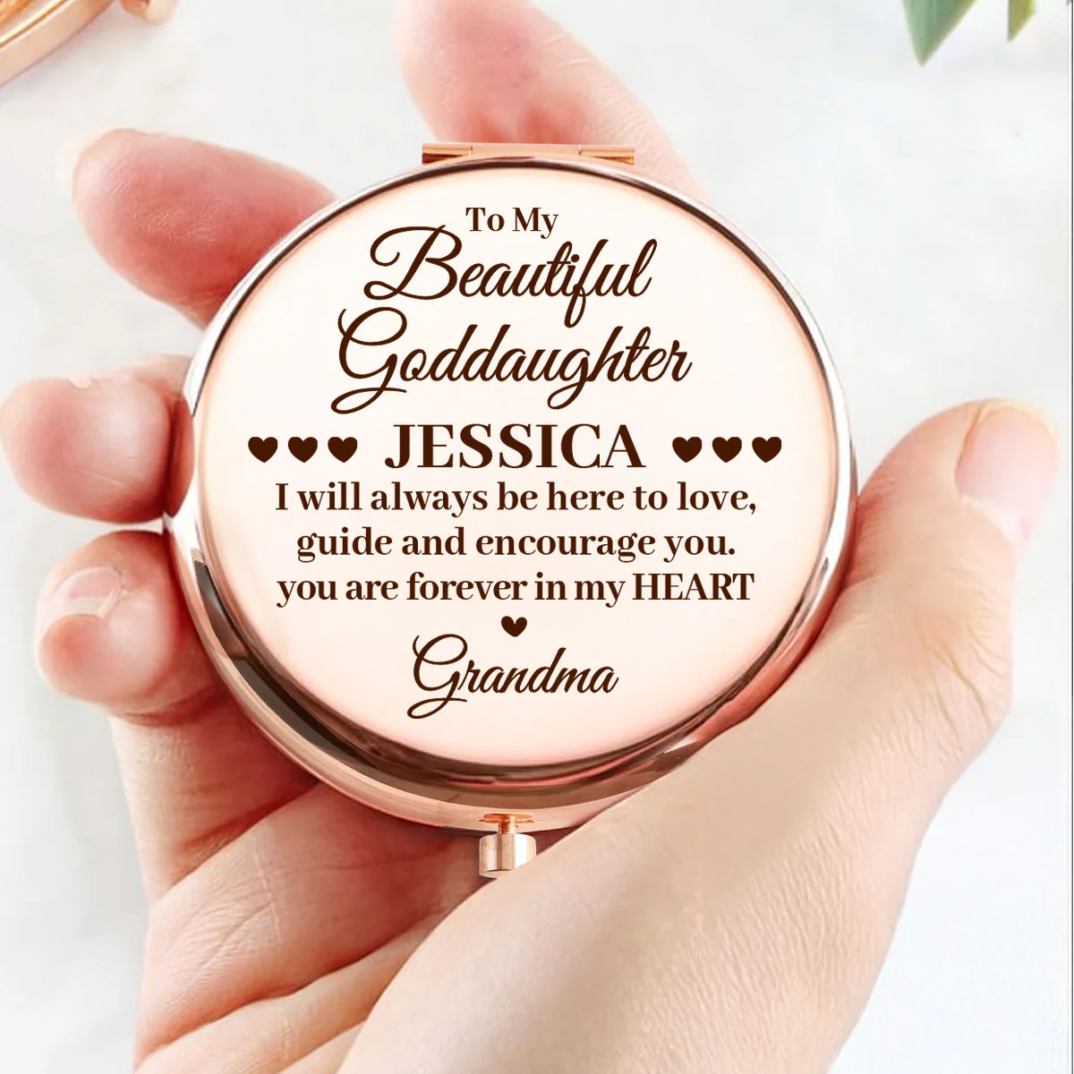 Forever In My Heart Goddaughter - Personalized Custom Compact Mirror - Image 2