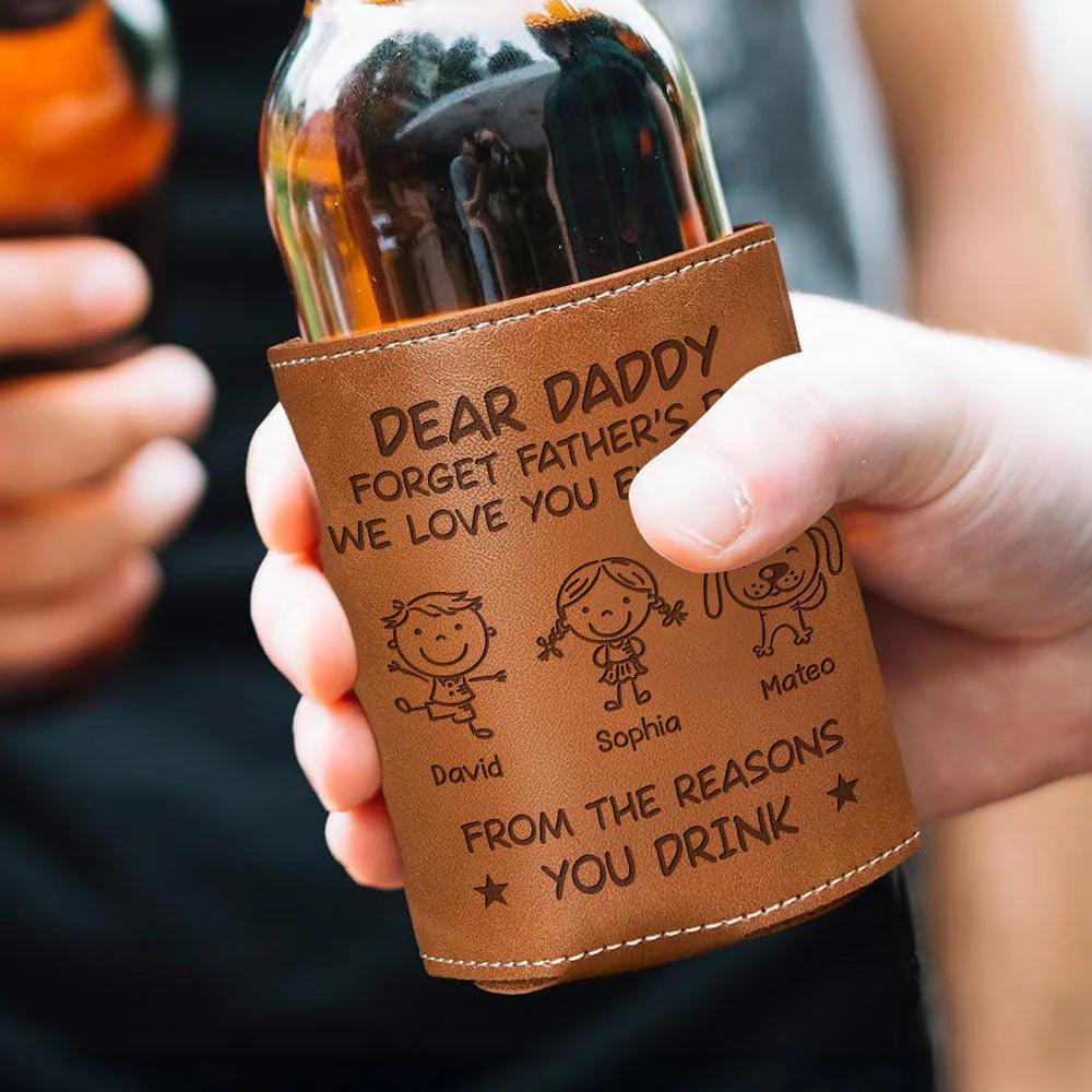 Forget Fathers Day - Personalized Custom Engraved Leather Can Cooler Holder - Image 2