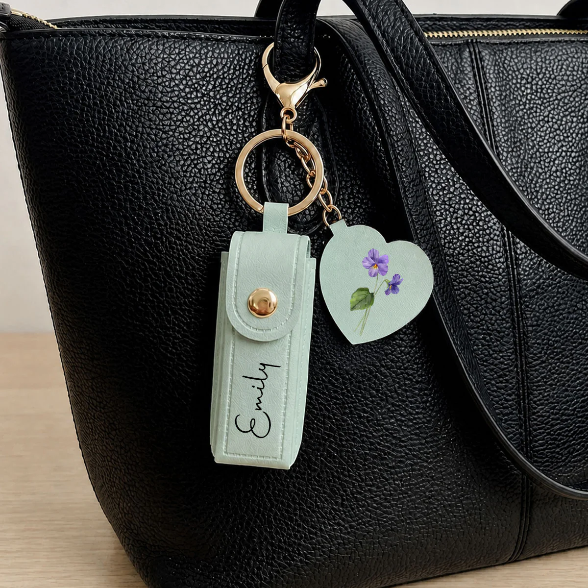 Friends Are Flowers That Never Fade - Personalized Custom Leather Lipstick Case Keychain With Mirror - Image 5