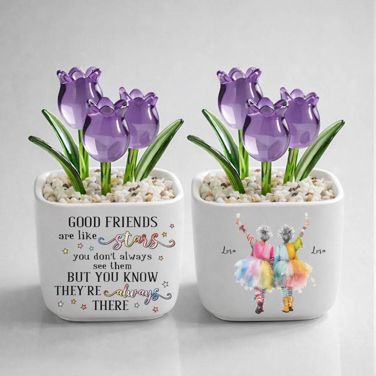 Friends Are Like Stars - Personalized Custom Glass Everlasting Tulips - Image 10