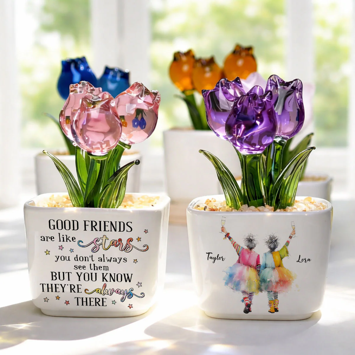 Friends Are Like Stars - Personalized Custom Glass Everlasting Tulips - Image 2