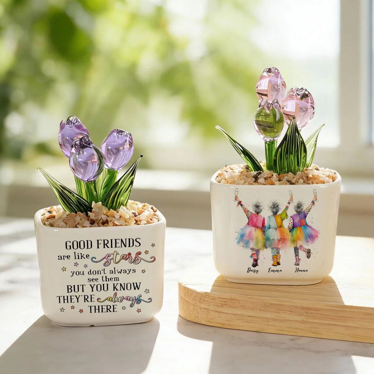 Friends Are Like Stars - Personalized Custom Glass Everlasting Tulips - Image 3
