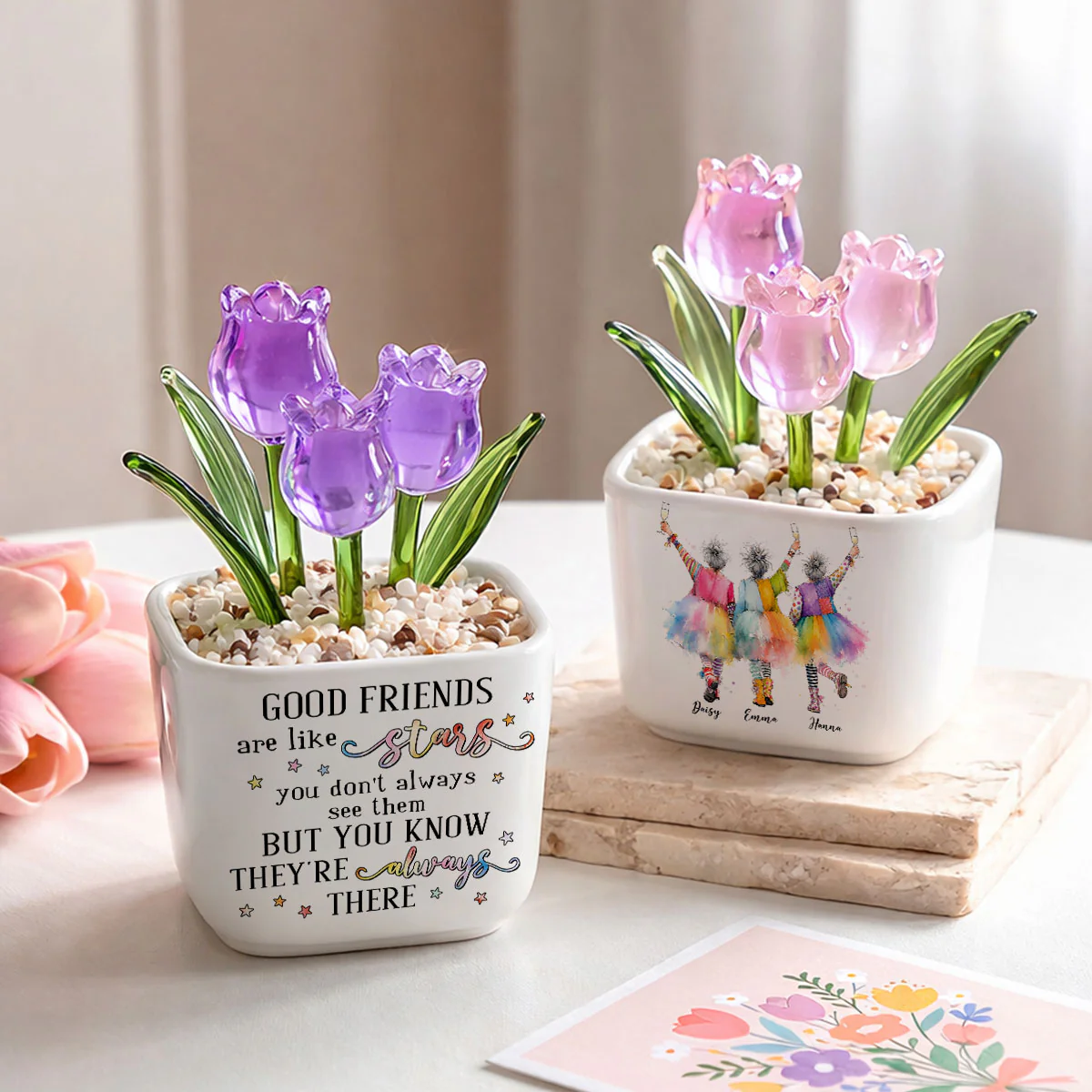 Friends Are Like Stars - Personalized Custom Glass Everlasting Tulips - Image 4