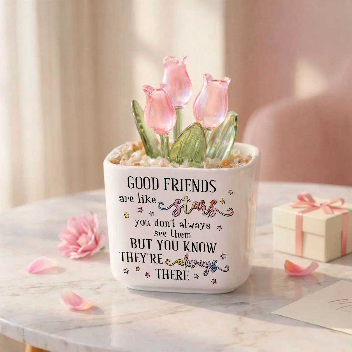 Friends Are Like Stars - Personalized Custom Glass Everlasting Tulips - Image 5