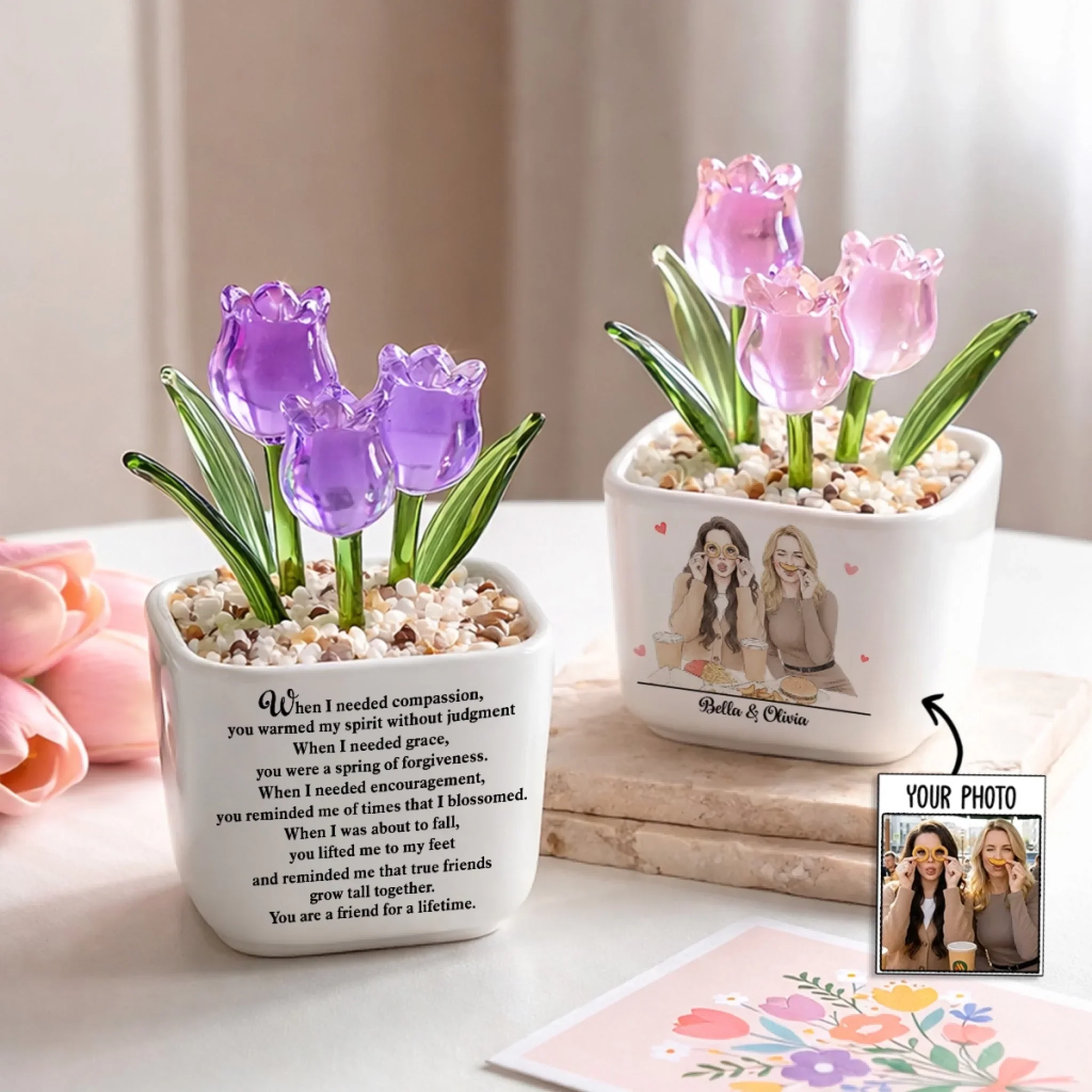 Friends Grow Together - Personalized Custom Glass Everlasting Tulips