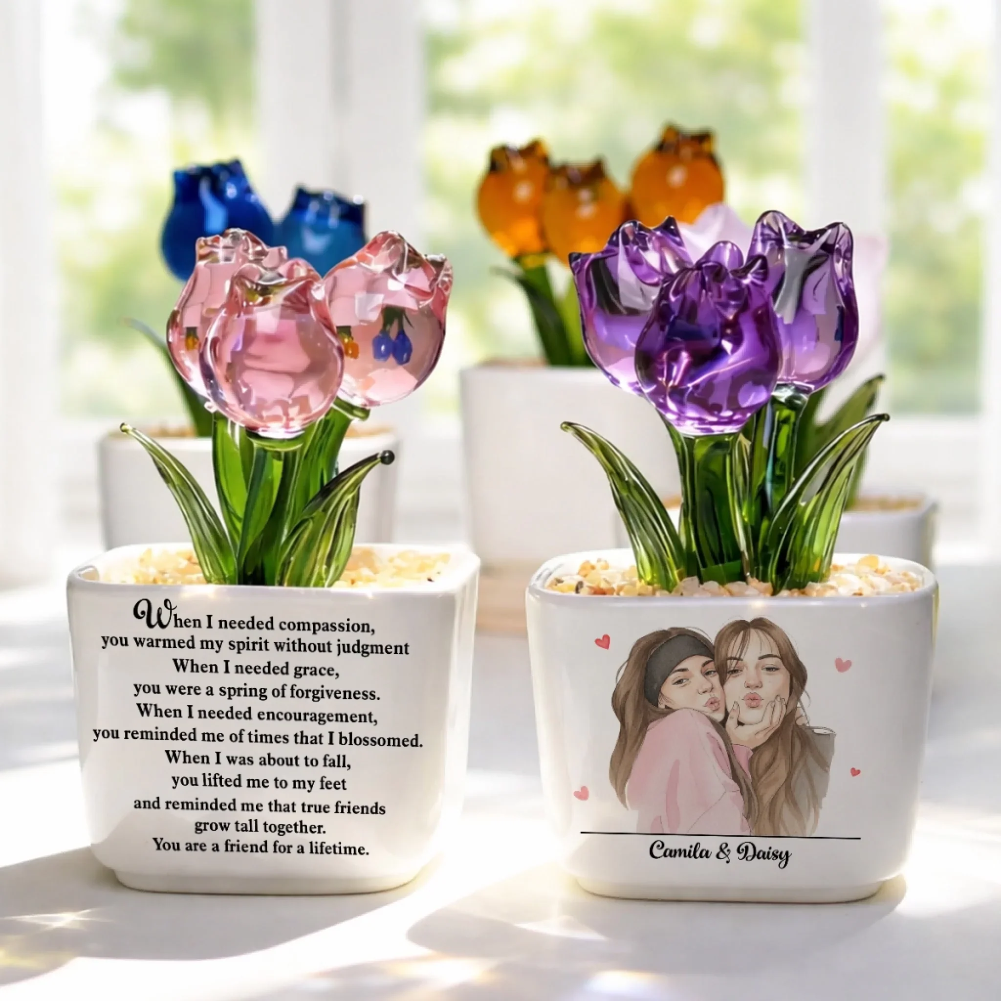 Friends Grow Together - Personalized Custom Glass Everlasting Tulips - Image 6