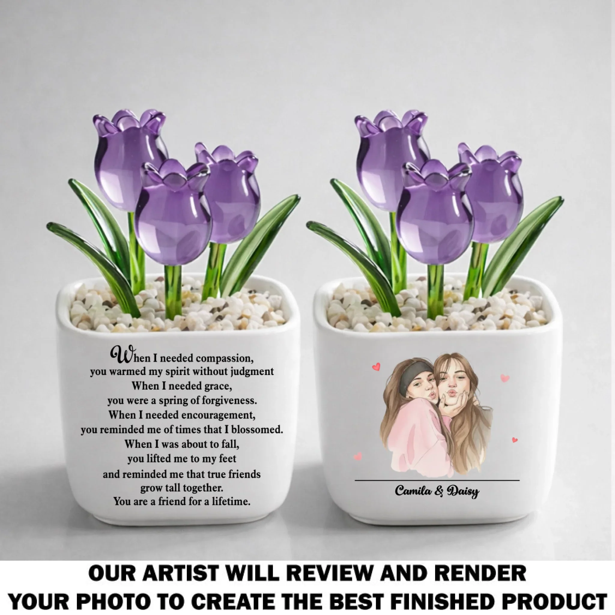 Friends Grow Together - Personalized Custom Glass Everlasting Tulips - Image 9