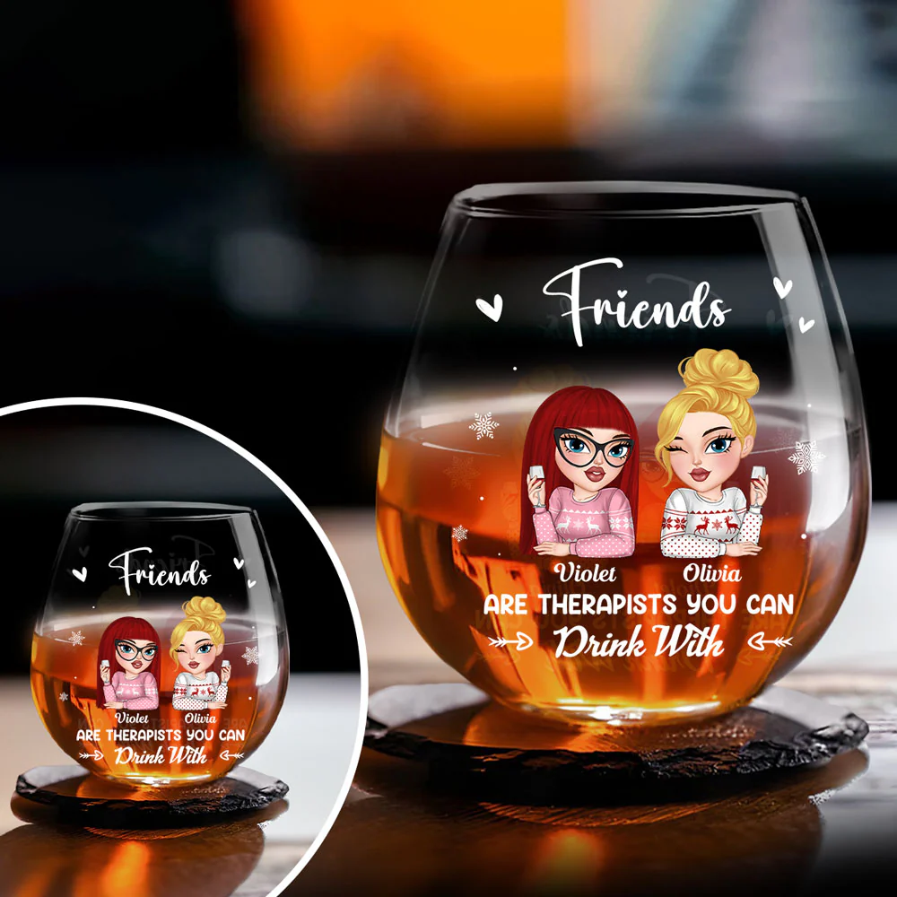 Friends Make The Best Therapists - Personalized Custom Wine Glass - Image 3