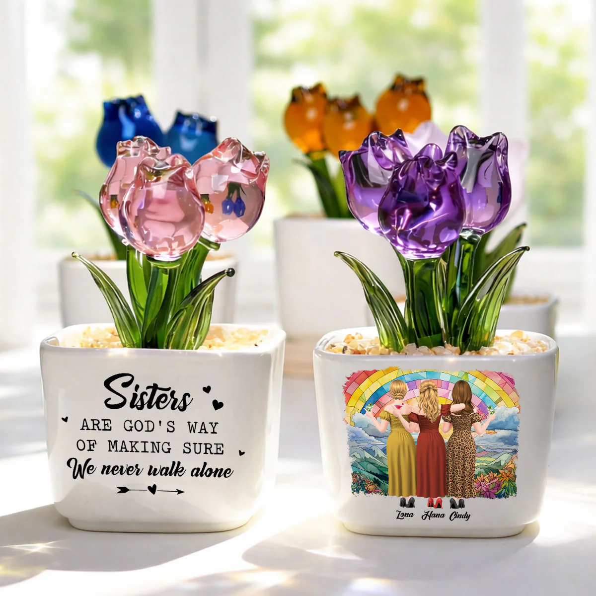 Friends Never Walk Alone - Personalized Custom Glass Everlasting Tulips - Image 4