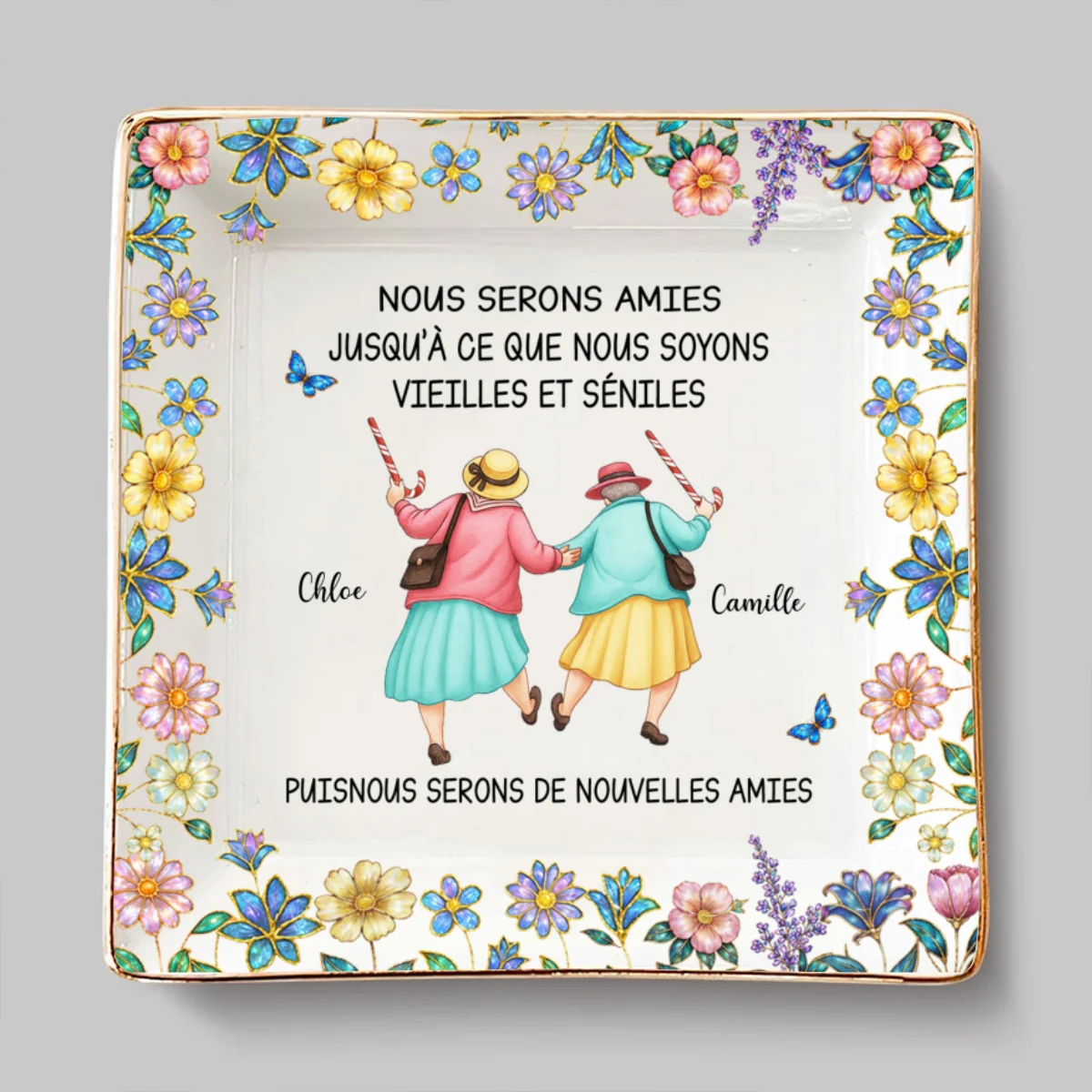 Friends Until We Are Old And Senile French - Personalized Custom Jewelry Dish - Image 6